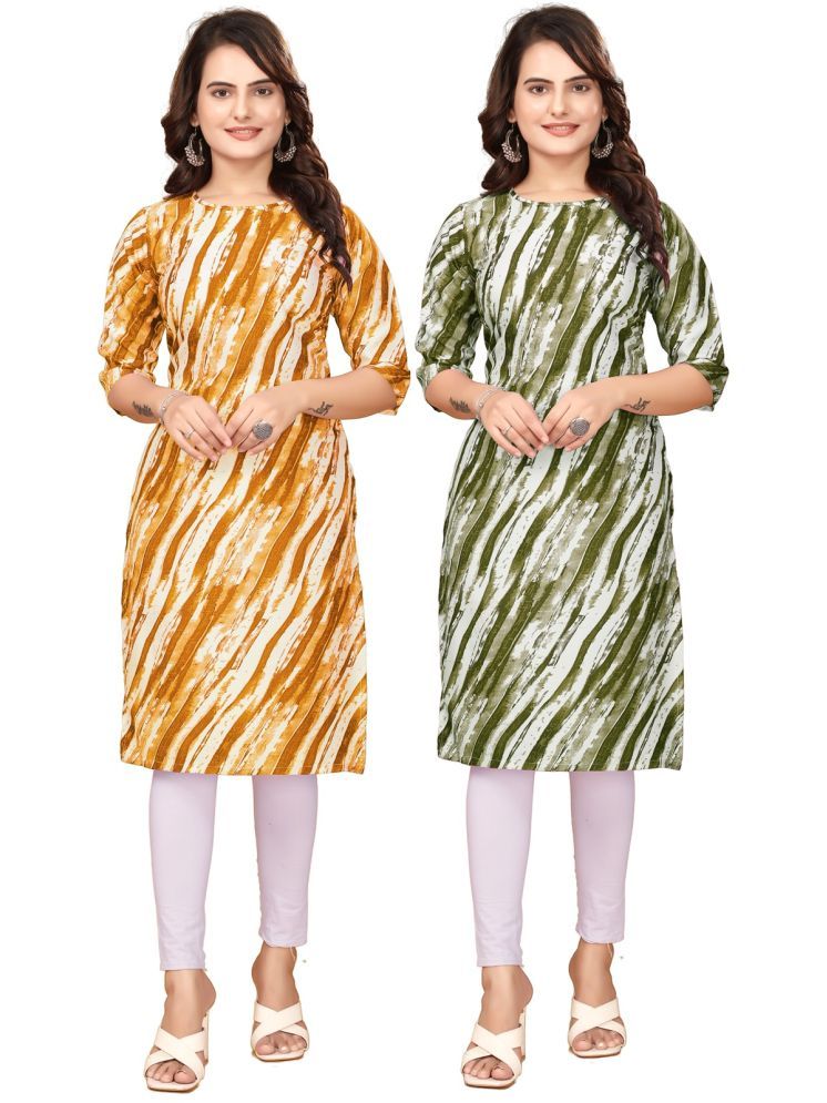     			DESIGNER DREAM Crepe Printed Straight Women's Kurti - Yellow,Green ( Pack of 2 )