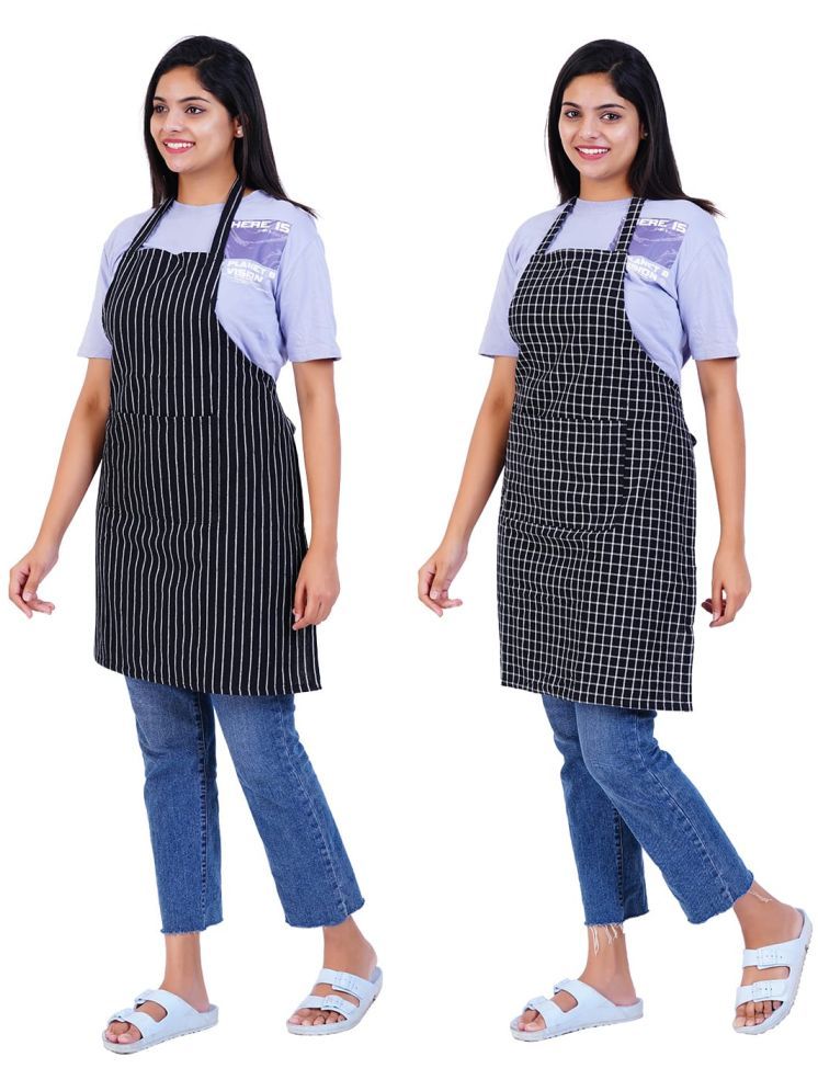     			DI HOME TEX Cotton Checks Kitchen Apron with 1 Center Pocket ( Pack of 2 )