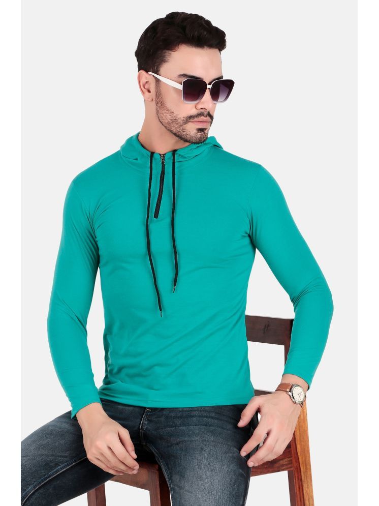     			FIRST POSTION Cotton Blend Regular Fit Solid Full Sleeves Men's Hooded T-Shirt - Sea Green ( Pack of 1 )