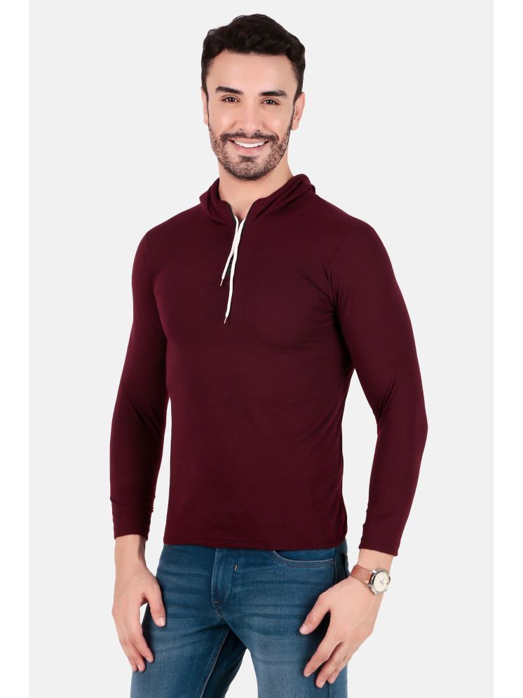     			FIRST POSTION Cotton Blend Regular Fit Solid Full Sleeves Men's Hooded T-Shirt - Maroon ( Pack of 1 )