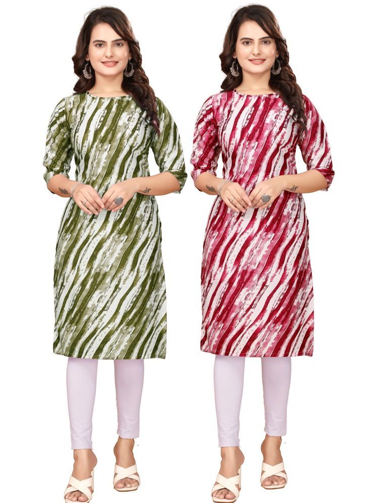     			Fashion Fair Crepe Printed Straight Women's Kurti - Green,Red ( Pack of 2 )