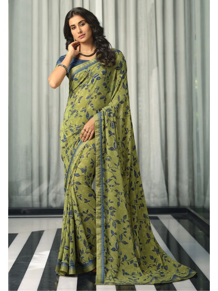     			Gazal Fashions Georgette Printed Saree With Blouse Piece - Green ( Pack of 1 )