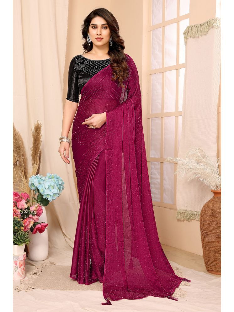     			Gazal Fashions Satin Embellished Saree With Blouse Piece - Maroon ( Pack of 1 )