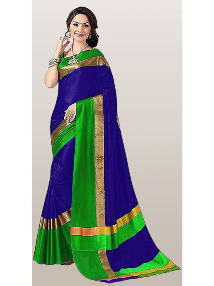     			INDIAN SILKS Cotton Blend Printed Saree Without Blouse Piece - BLUE ( Pack of 1 )