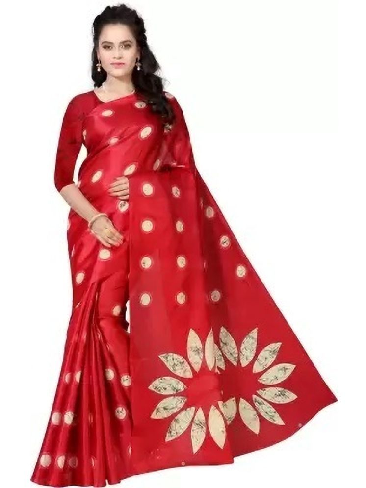     			INDIAN SILKS Cotton Blend Printed Saree Without Blouse Piece - Red ( Pack of 1 )