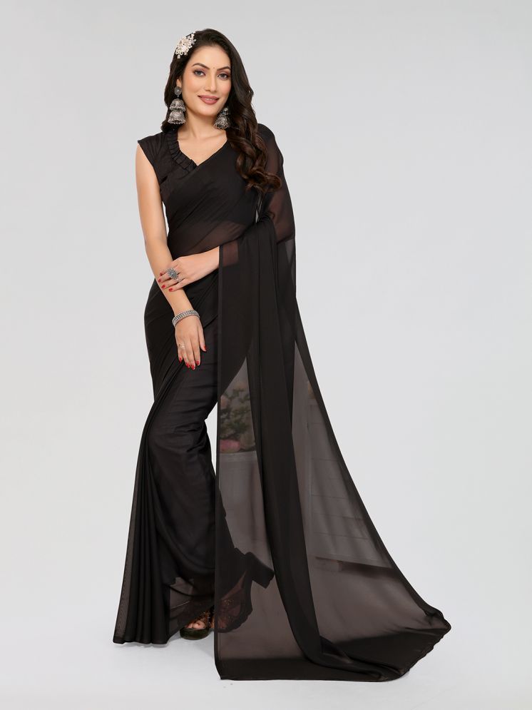     			Kashvi Sarees Georgette Solid Saree With Blouse Piece - Black ( Pack of 1 )