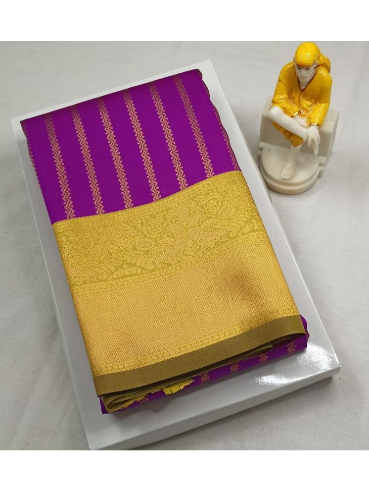     			Lady Shopi Banarasi Silk Embellished Saree With Blouse Piece - Purple ( Pack of 1 )