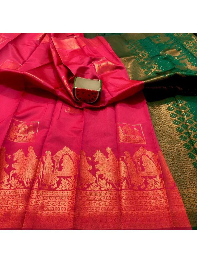     			Lady Shopi Banarasi Silk Embellished Saree With Blouse Piece - Pink ( Pack of 1 )