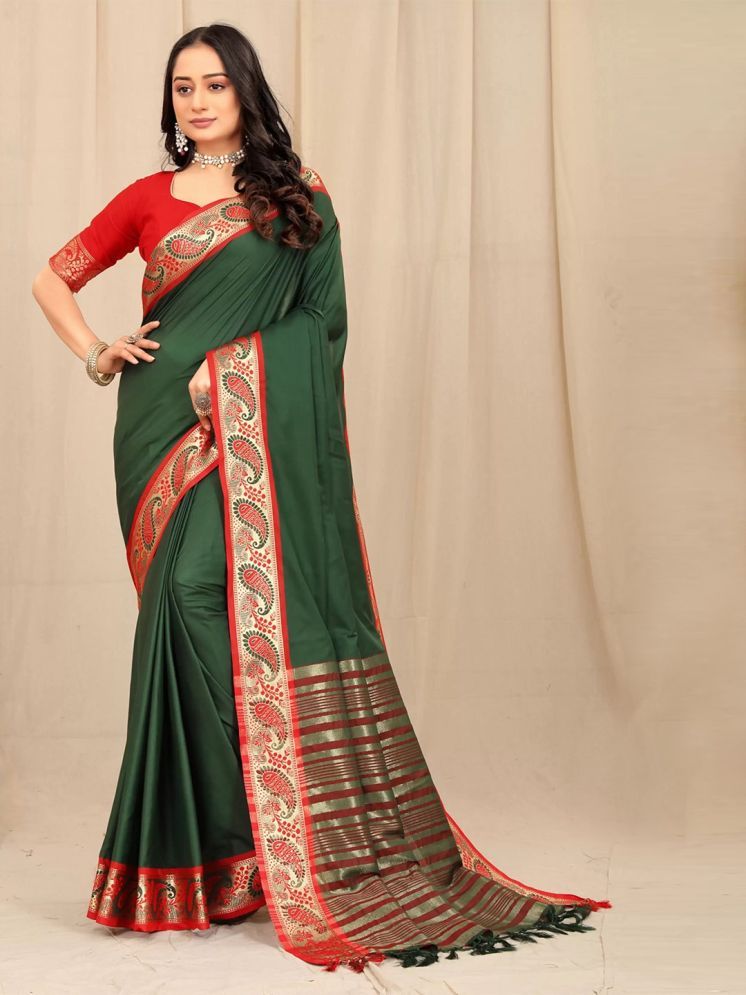     			Lady Shopi Silk Embellished Saree With Blouse Piece - Green ( Pack of 1 )