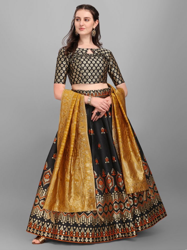     			PURVAJA Black Cotton Blend Chaniya Choli Semi Stitched Lehenga Single