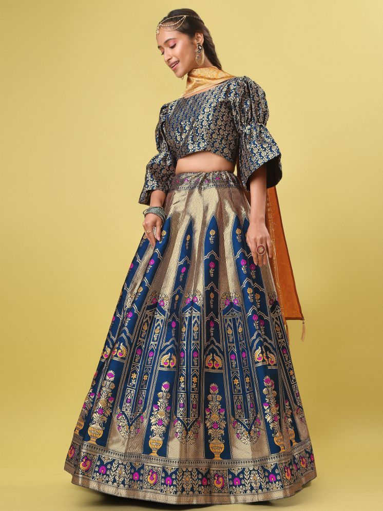     			PURVAJA Blue Jacquard Chaniya Choli Semi Stitched Lehenga Single