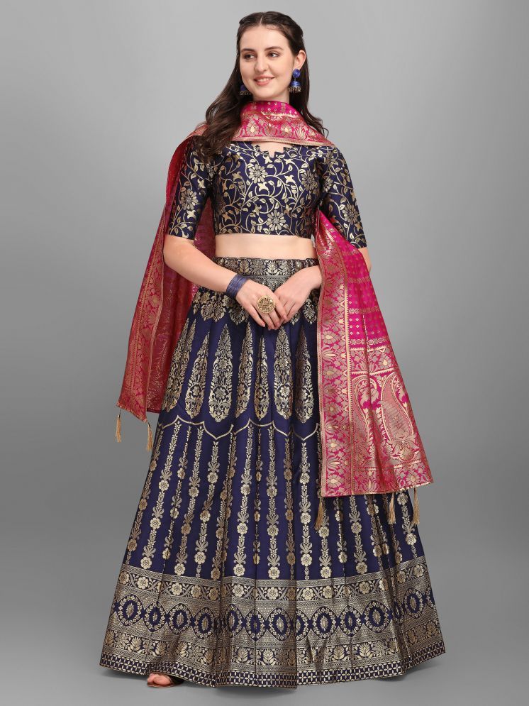     			PURVAJA Navy Cotton Blend Chaniya Choli Semi Stitched Lehenga Single