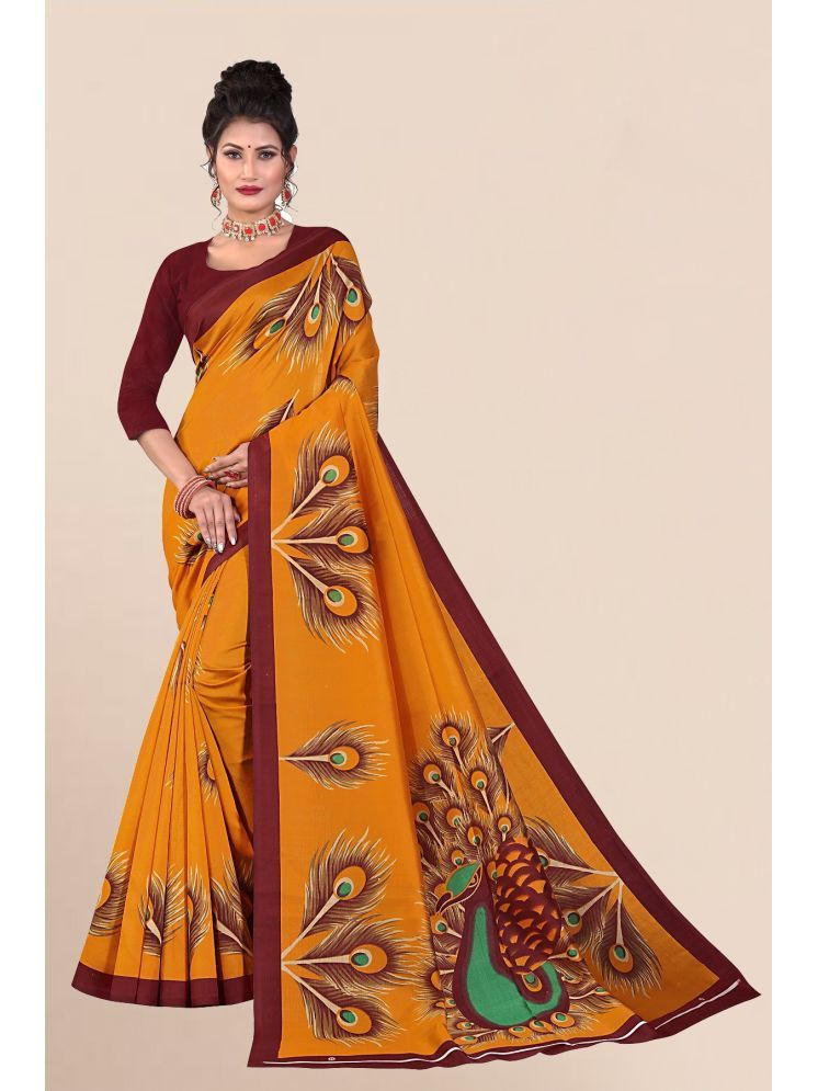     			THE PRIVATE LABLE Art Silk Printed Saree Without Blouse Piece - Mustard ( Pack of 1 )