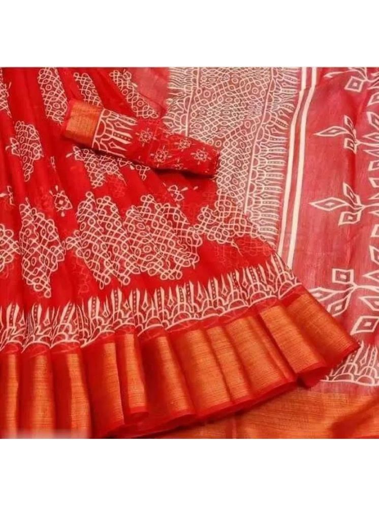     			THE PRIVATE LABLE Cotton Silk Woven Saree Without Blouse Piece - Orange ( Pack of 1 )