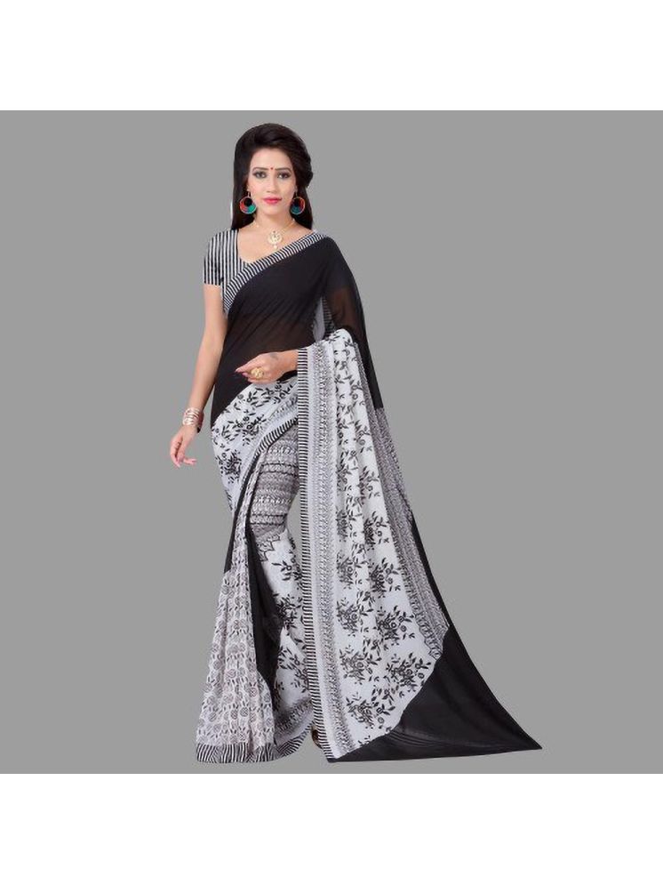     			THE PRIVATE LABLE Georgette Printed Saree Without Blouse Piece - Black ( Pack of 1 )