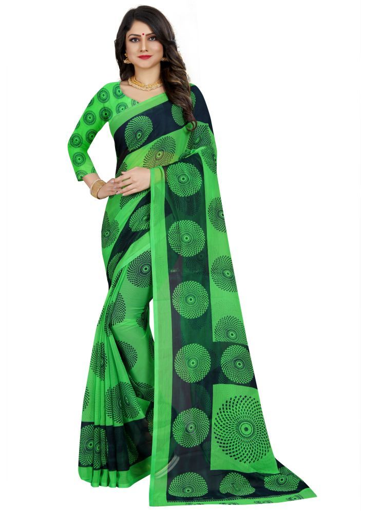     			THE PRIVATE LABLE Georgette Printed Saree Without Blouse Piece - Green ( Pack of 1 )