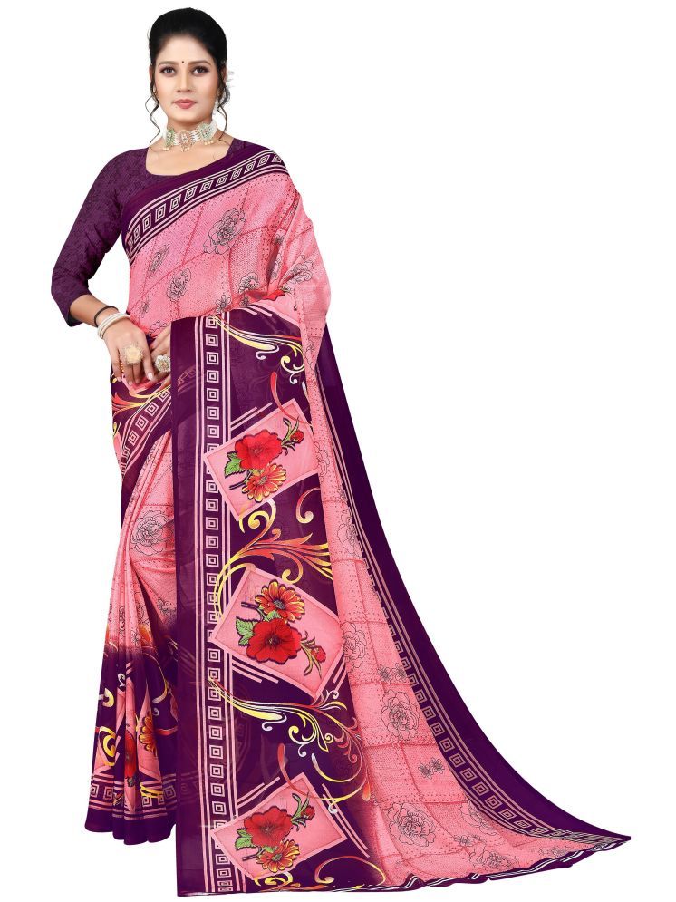     			THE PRIVATE LABLE Georgette Printed Saree Without Blouse Piece - Pink ( Pack of 1 )