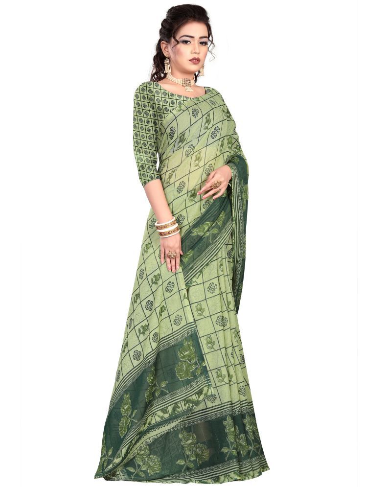     			THE PRIVATE LABLE Georgette Printed Saree Without Blouse Piece - Light Green ( Pack of 1 )