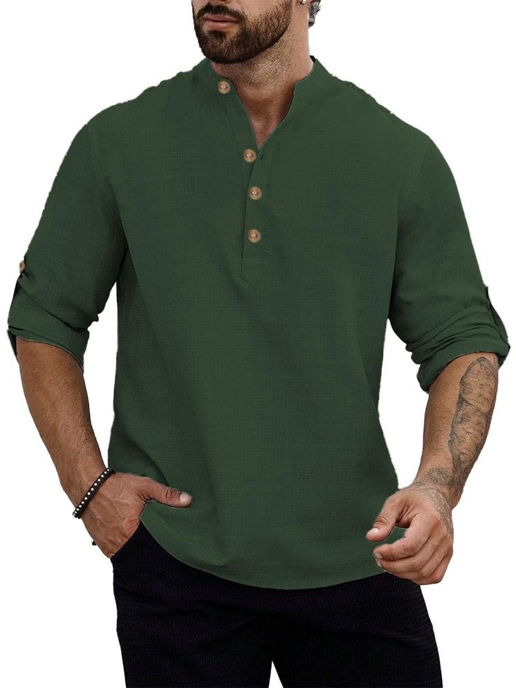     			UNI VIBE Dark Green Cotton Men's Shirt Style Kurta ( Pack of 1 )