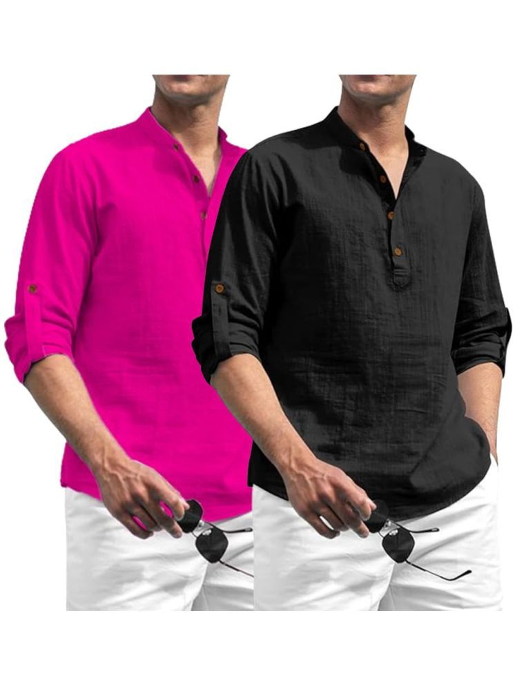     			UNI VIBE Pink Cotton Men's Shirt Style Kurta ( Pack of 2 )