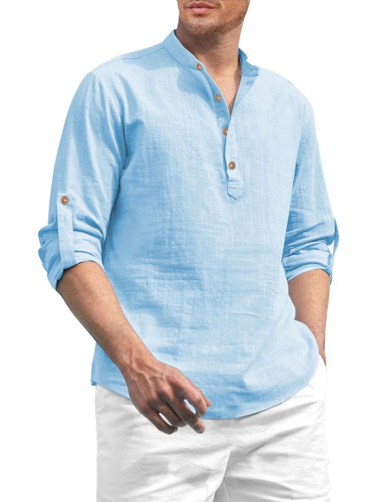     			UNI VIBE Sky Blue Cotton Men's Shirt Style Kurta ( Pack of 1 )