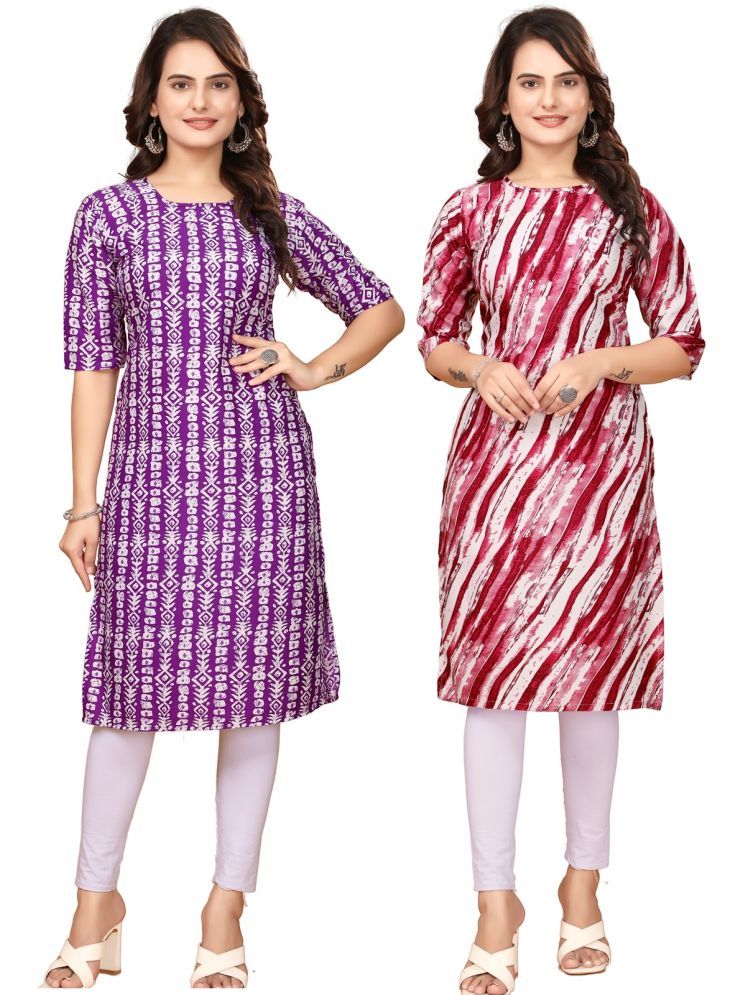     			VJ CORPORATE Crepe Printed Straight Women's Kurti - Lavender,Red ( Pack of 2 )