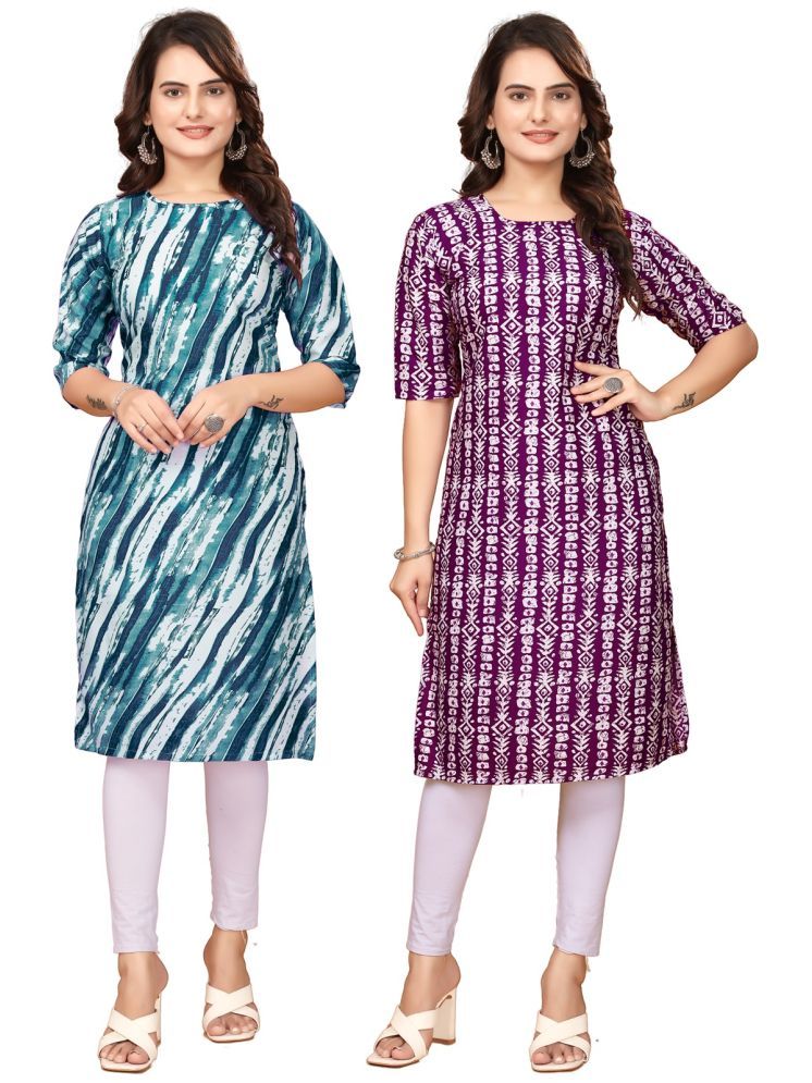     			VJ CORPORATE Crepe Printed Straight Women's Kurti - Navy Blue,Maroon ( Pack of 2 )