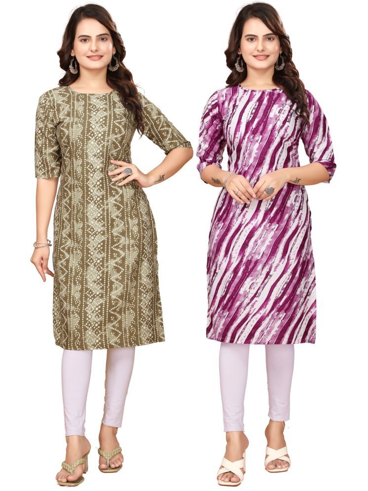     			VJ CORPORATE Crepe Printed Straight Women's Kurti - Multicolor,Purple ( Pack of 2 )