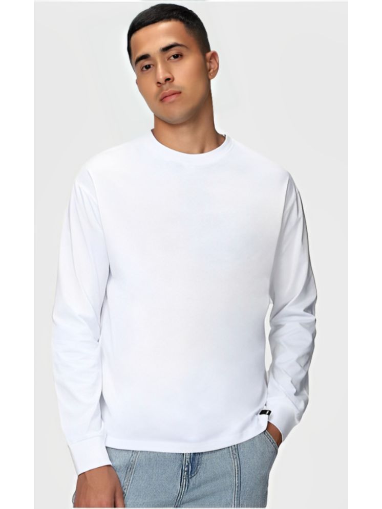     			plusperfaction Cotton Blend Regular Fit Solid Full Sleeves Men's Round T-Shirt - White ( Pack of 1 )