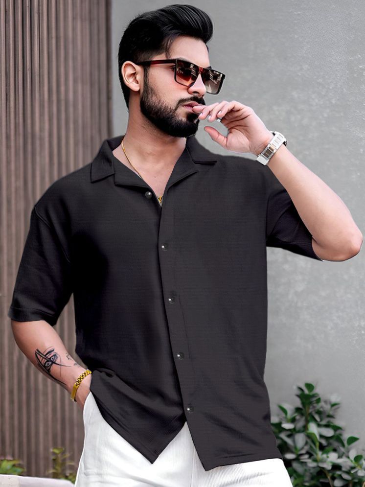     			ANKLAR Polyester Regular Fit Self Design Half Sleeves Men's Casual Shirt - Black ( Pack of 1 )