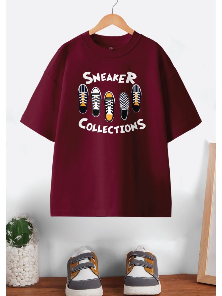     			CODEZ Burgundy Oversize Cotton Round Neck T-Shirt For Boys