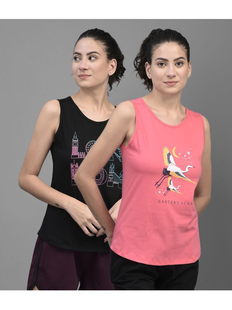     			Dollar Multi Color Cotton Blend Tank Tops - Pack of 2