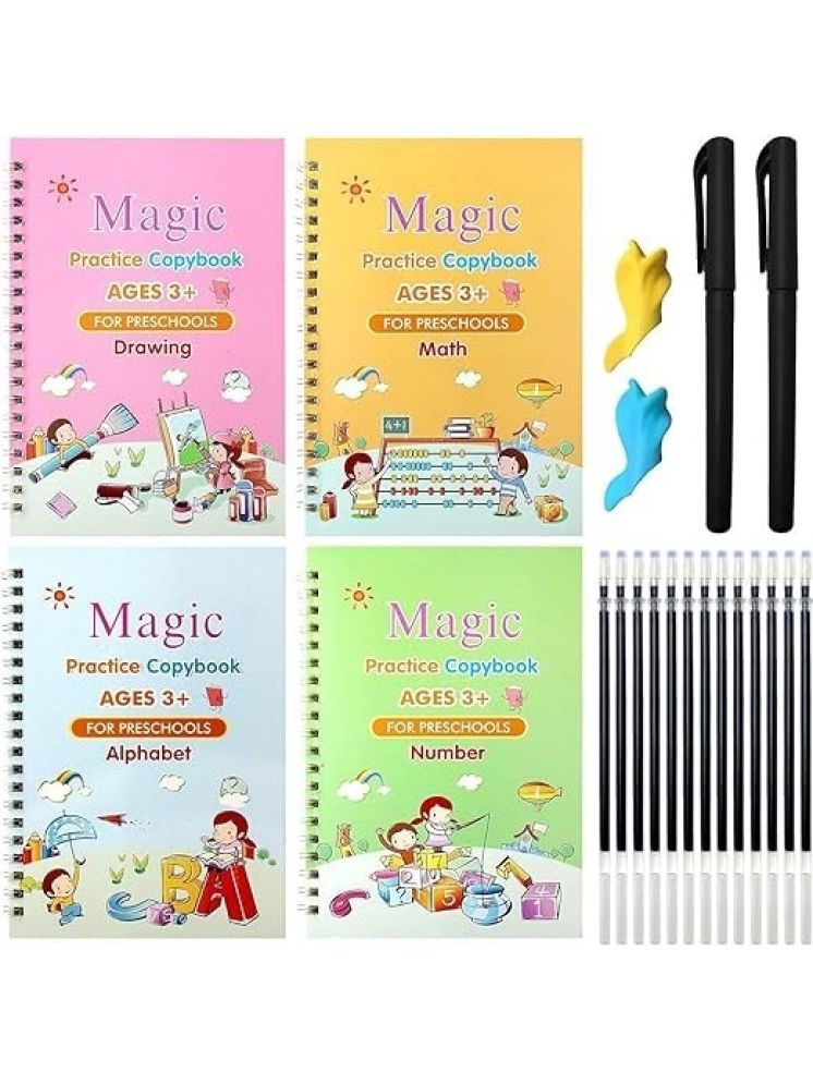     			Eclet Magic Book for Kids, Sank Magic Practice Copybook, (4 Book+10 Refill+1 Pen+1 Grip) Number Tracing Book for Pre-Schoolers with Pen, Magic Calligraphy Copybook Set Writing Tool for Kids(D)