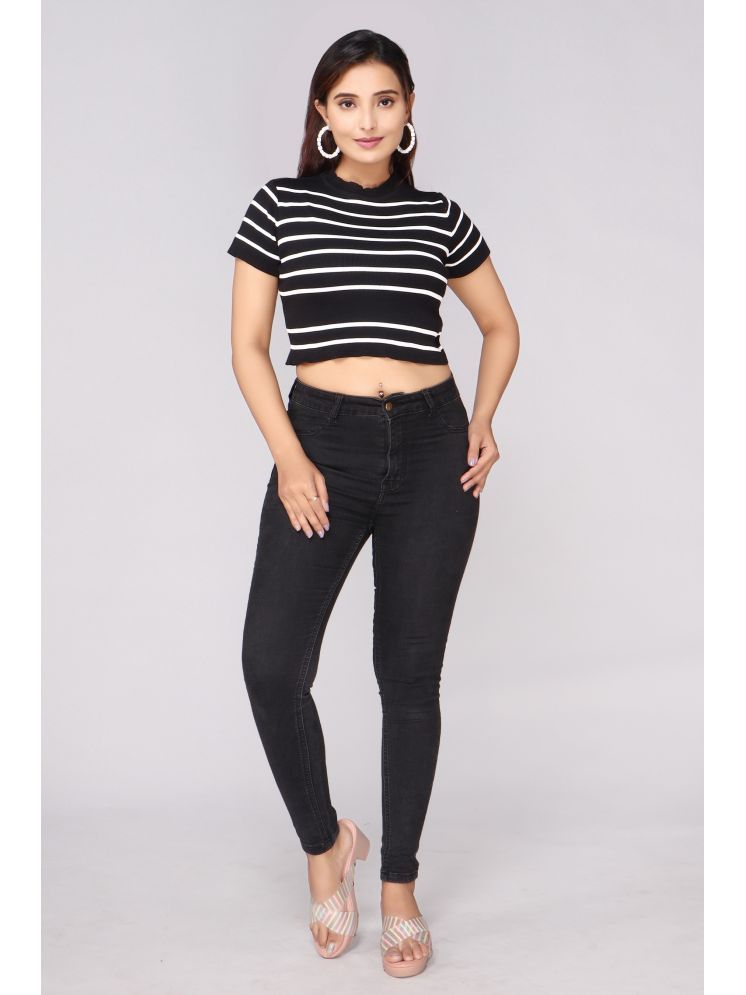     			FEVERFEW Black Cotton Women's Crop Top ( Pack of 1 )