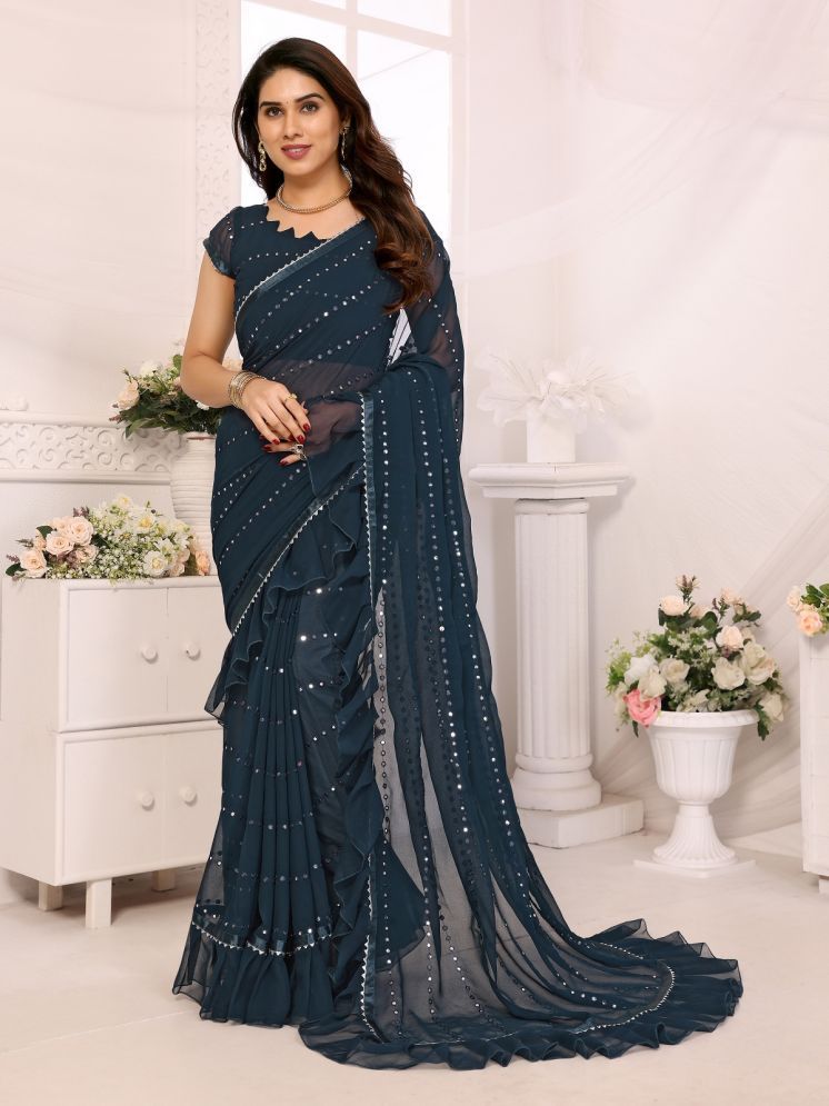     			Gazal Fashions Georgette Embroidered Saree With Blouse Piece - Dark Grey ( Pack of 1 )