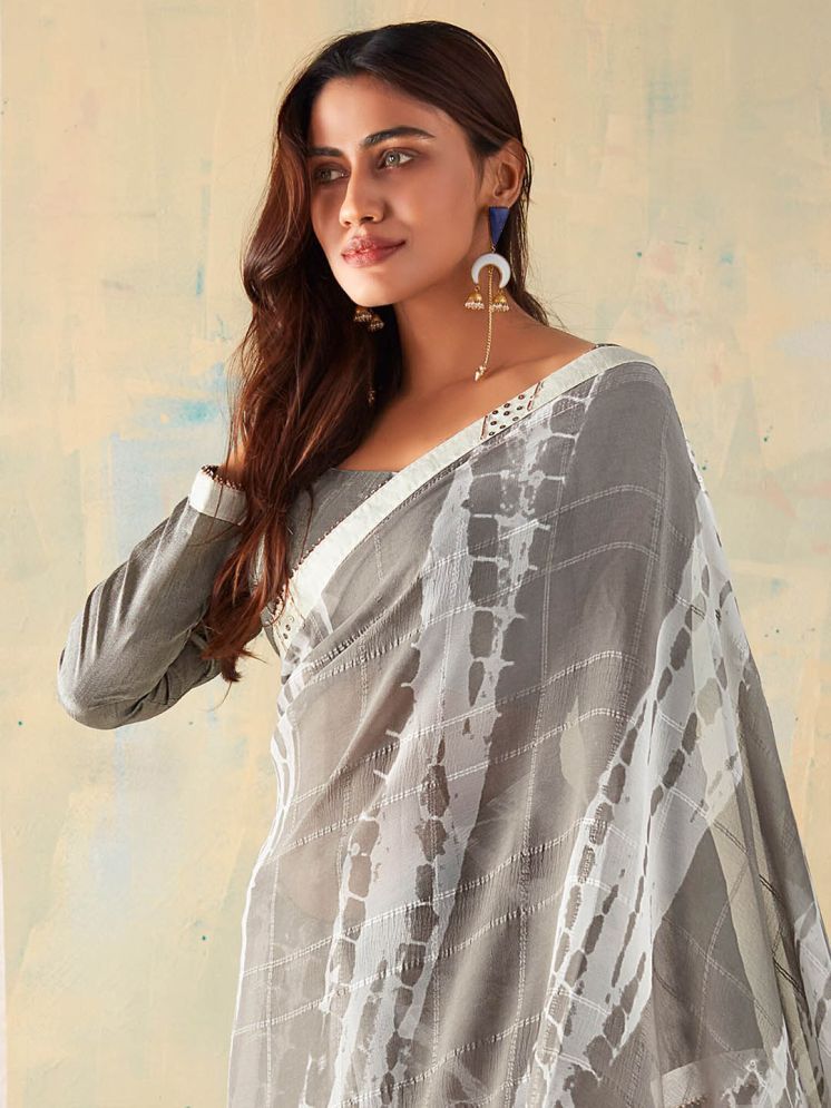     			Gazal Fashions Georgette Printed Saree With Blouse Piece ( Grey , Pack of 1 )