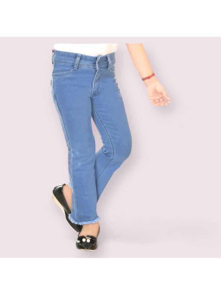     			ICONIC ME- Kids Girls Premium Sky Blue Bootcut denim jeans