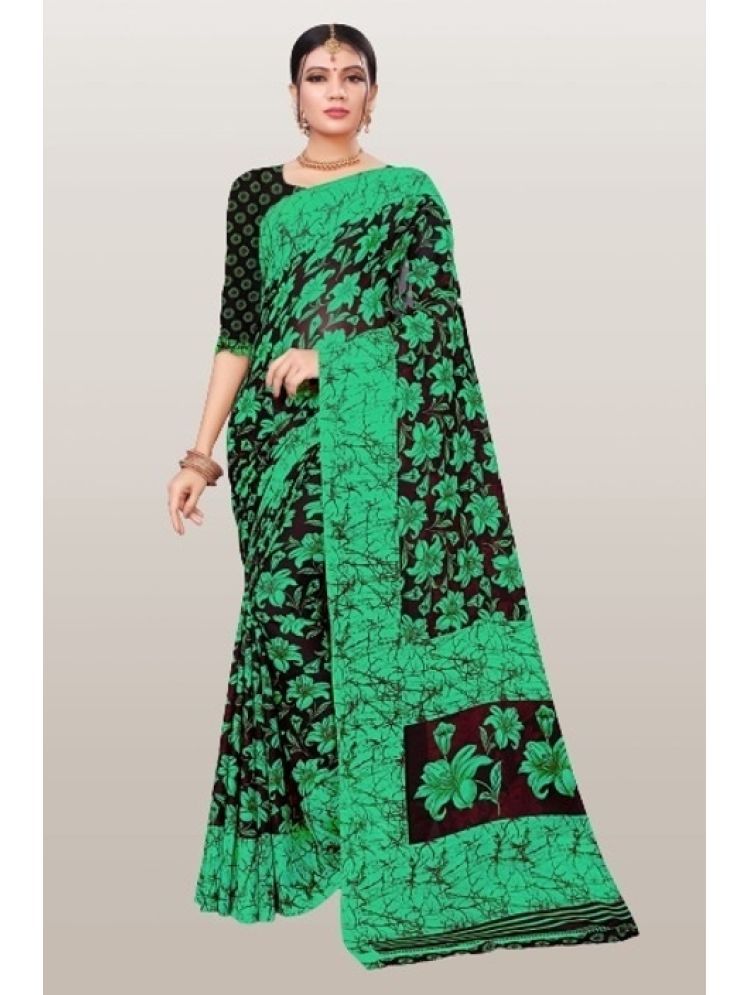     			INDIAN SILKS Georgette Printed Saree Without Blouse Piece - GREEN ( Pack of 1 )