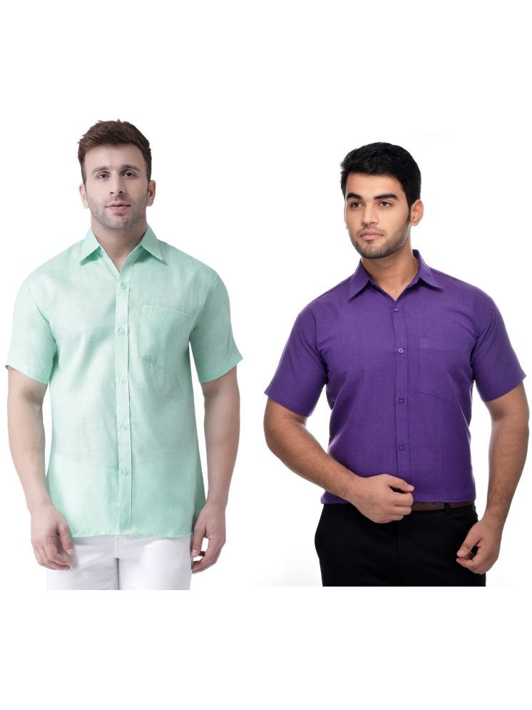     			KLOSET By RIAG Cotton Blend Regular Fit Solids Half Sleeves Men's Casual Shirt - Purple ( Pack of 2 )