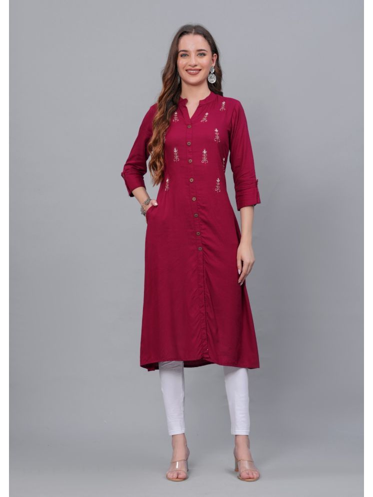     			MAUKA Rayon Embroidered Front Slit Women's Kurti with Dupatta - Maroon ( Pack of 1 )