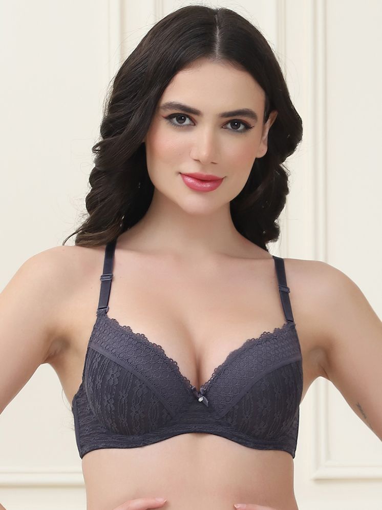     			PrettyCat Pack of 1 Lace Lightly Padded Women's T-Shirt Bra ( Grey Melange ) PC-BR-7048-GRY