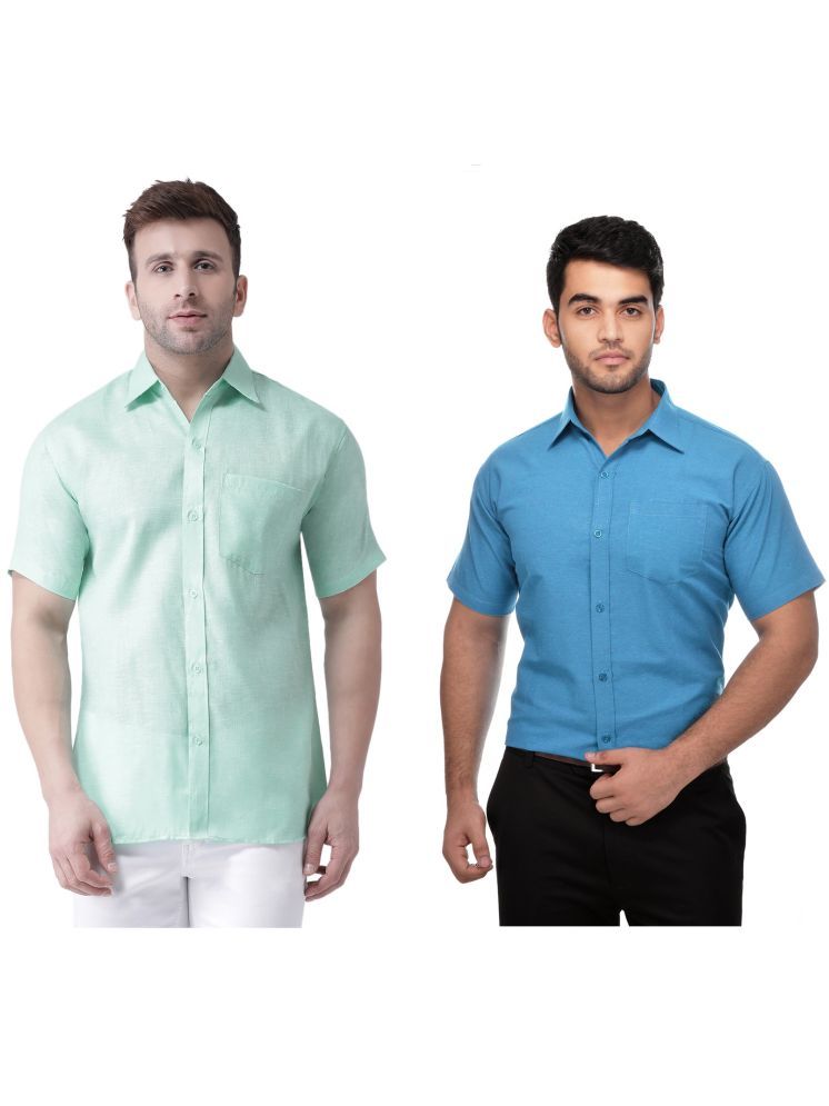     			RIAG Cotton Blend Regular Fit Solids Half Sleeves Men's Casual Shirt - Blue ( Pack of 2 )