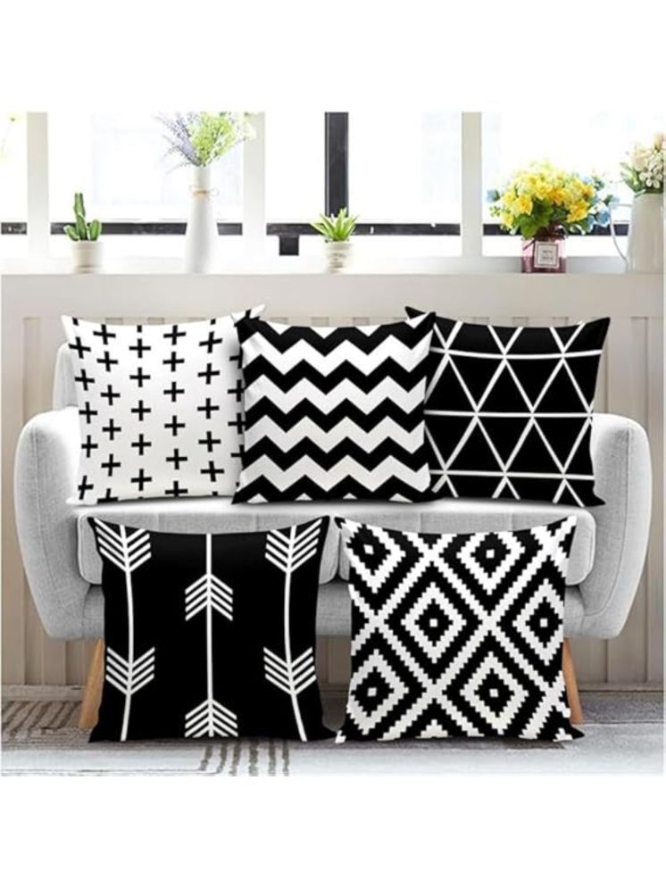     			SUNTAP Set of 5 Polyester Abstract Printed Square Cushion Cover (40X40)cm - Black