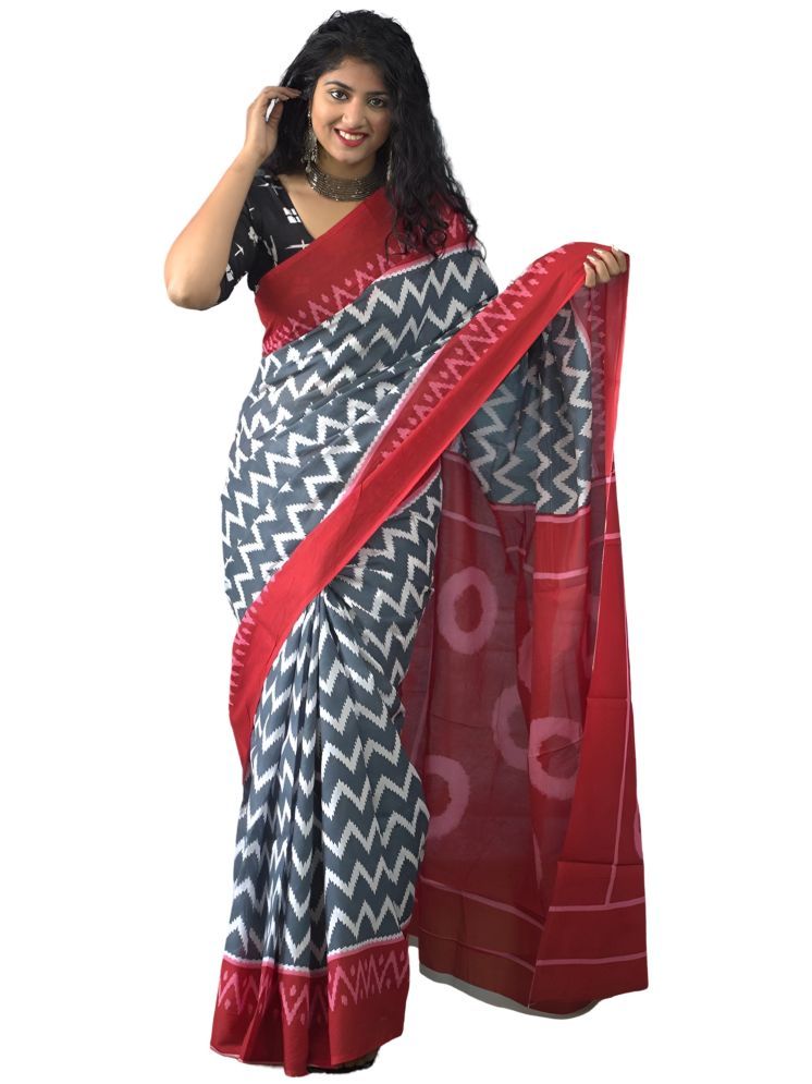     			Sidhidata Chanderi Printed Saree With Blouse Piece - Grey ( Pack of 1 )