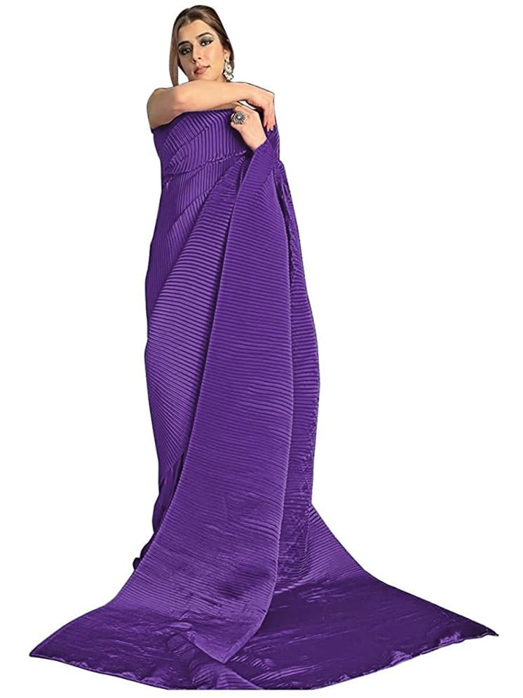     			Sidhidata Satin Striped Saree With Blouse Piece - Purple ( Pack of 1 )