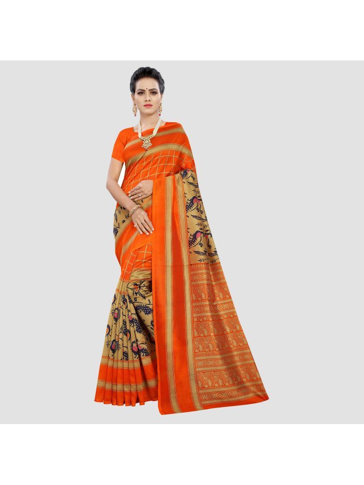     			THE PRIVATE LABLE Art Silk Printed Saree Without Blouse Piece - Orange ( Pack of 1 )