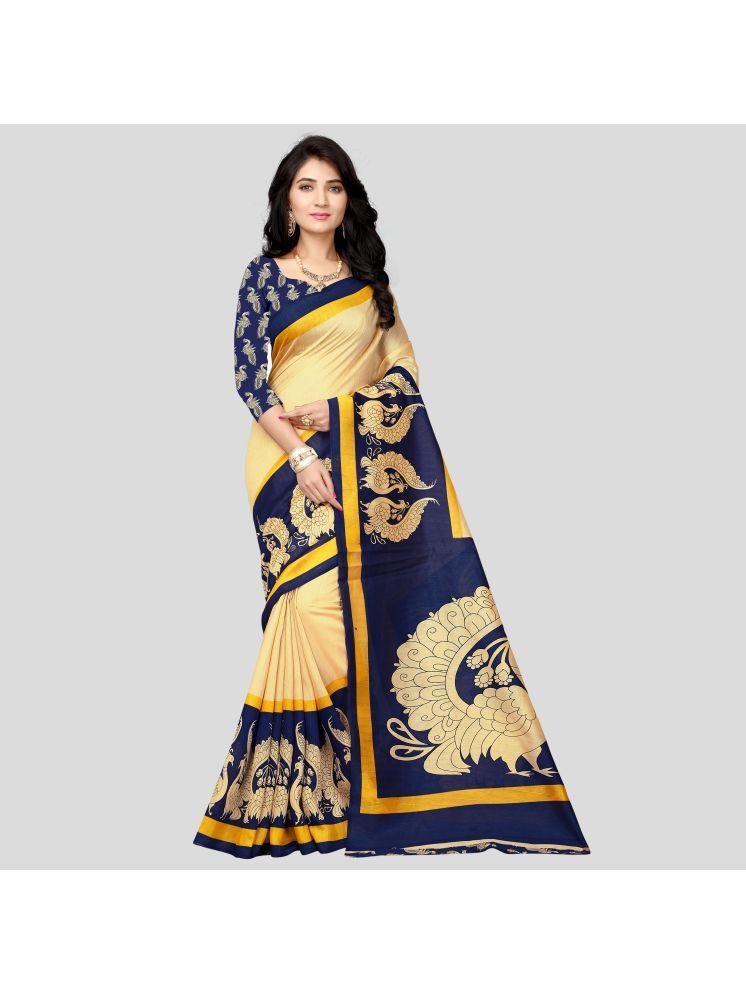     			THE PRIVATE LABLE Cotton Blend Printed Saree Without Blouse Piece - Blue ( Pack of 1 )