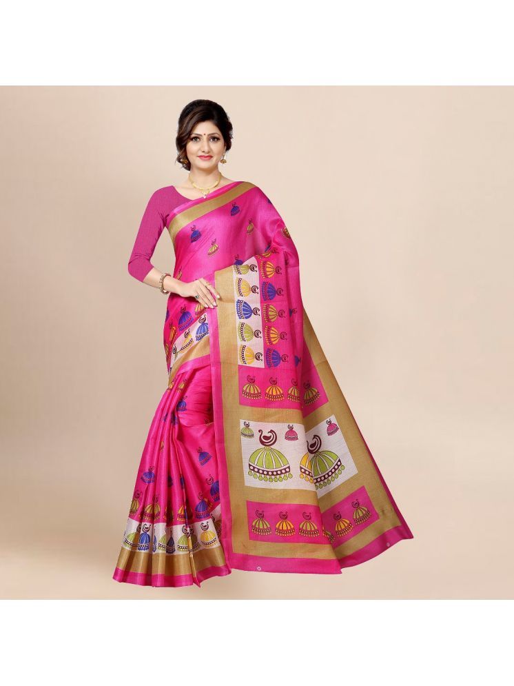     			THE PRIVATE LABLE Silk Blend Printed Saree Without Blouse Piece - Pink ( Pack of 1 )