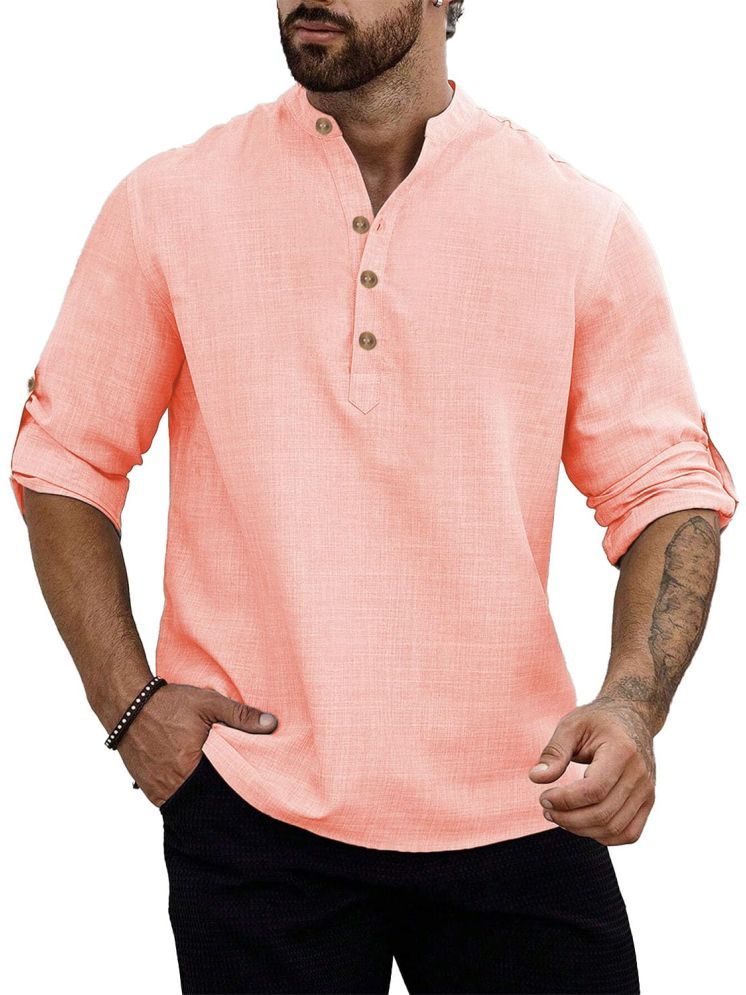     			UNI VIBE Peach Cotton Men's Shirt Style Kurta ( Pack of 1 )