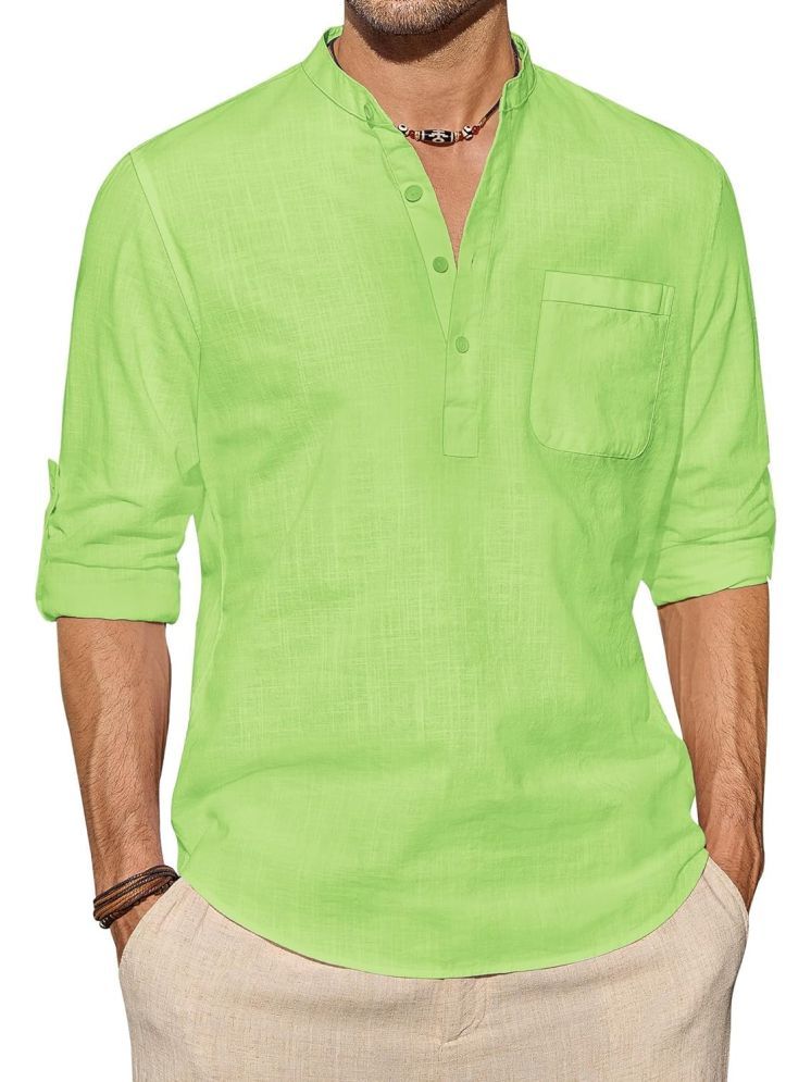     			UNI VIBE Sea Green Cotton Men's Shirt Style Kurta ( Pack of 1 )